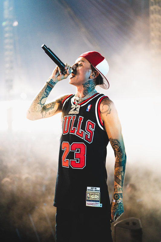 Central Cee aka Cench performing, wearing a Chicago bulls jersey